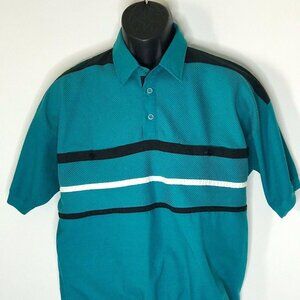 Alexxus Polo Shirt Mens L Teal Green Textured Flaws Rugby Pockets Vintage